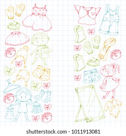 Children clothing Kindergarten boys and girls with clothes New clothing collection Dresses, trousers, shoes, hats, caps, gloves, scarf. Princess dresses