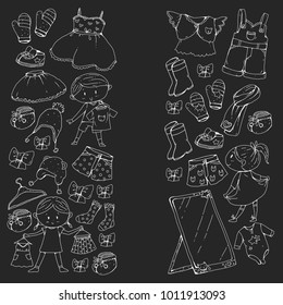 Children clothing Kindergarten boys and girls with clothes New clothing collection Dresses, trousers, shoes, hats, caps, gloves, scarf. Princess dresses
