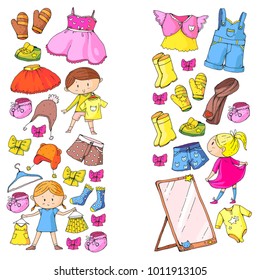 Children clothing Kindergarten boys and girls with clothes New clothing collection Dresses, trousers, shoes, hats, caps, gloves, scarf. Princess dresses