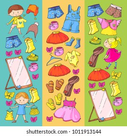 Children clothing Kindergarten boys and girls with clothes New clothing collection Dresses, trousers, shoes, hats, caps, gloves, scarf. Princess dresses