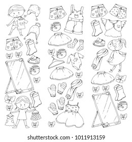 Children clothing Kindergarten boys and girls with clothes New clothing collection Dresses, trousers, shoes, hats, caps, gloves, scarf. Princess dresses