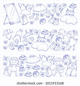 Children clothing Kindergarten boys and girls with clothes New clothing collection Dresses, trousers, shoes, hats, caps, gloves, scarf. Princess dresses