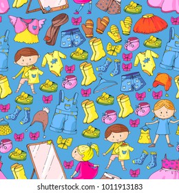 Children clothing Kindergarten boys and girls with clothes New clothing collection Dresses, trousers, shoes, hats, caps, gloves, scarf. Princess dresses