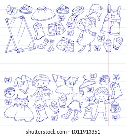 Children clothing Kindergarten boys and girls with clothes New clothing collection Dresses, trousers, shoes, hats, caps, gloves, scarf. Princess dresses