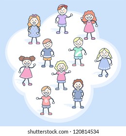 Children with a cloud background