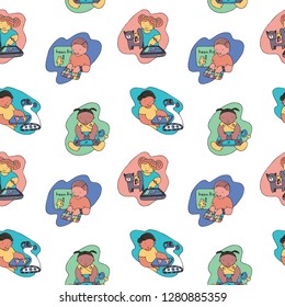 Children coding seamless pattern. Coding for kids articles and sites. Stationery and wrapping. Programming education.