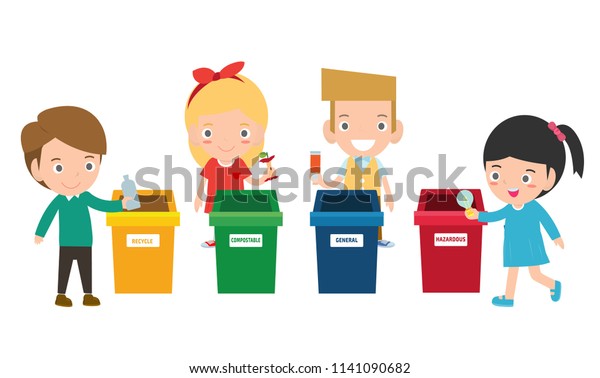 Children Collect Rubbish Recycling Kids Segregating Stock Vector ...