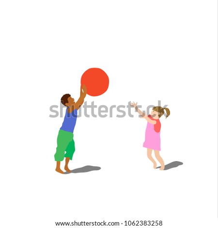 Children of color play ball. Vector illustration.