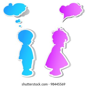 The children with color speech bubbles and shadow