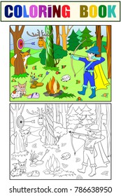 Children color, white and black arrow vector arrow in the forest with animals. Coloring