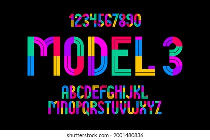 Niños alfabeto vectorial de fuente geométrica colorido, tipo de juego infantil, letras originales se pueden usar para la creación del logotipo, mayúsculas y números.