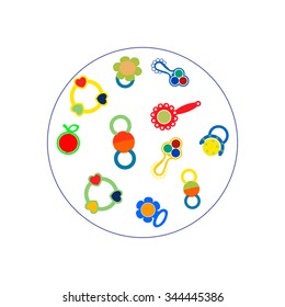 Children colorful rattles in the circle