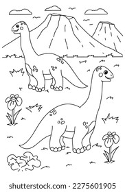 Children coloring book brontosaurus page