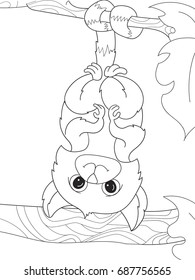 Children coloring book cartoon family of lemurs on nature. For adults vector illustration. Anti-stress for adult. Black and white lines
