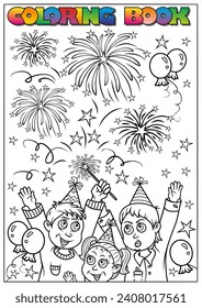 children coloring book - Happy New Year - New Year's Eve.