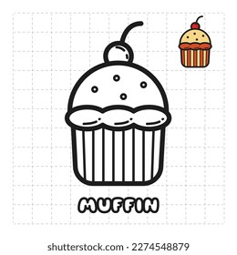 Children Coloring Book Object. Food Series -  Muffin.