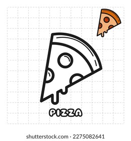 Children Coloring Book Object. Food Series - Pizza