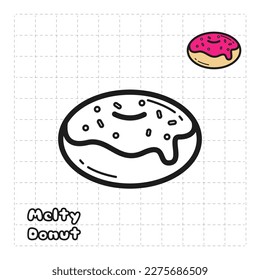 Children Coloring Book Object. Food Series - Strawberry Donut
