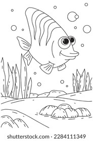 Children coloring book page 2 damselfish ilustration