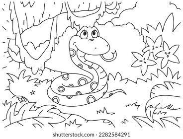 Children coloring book page 3 snake forest ilustration svg
