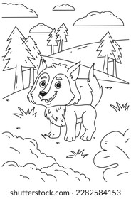 Children coloring book page 5 wolf savana ilustration