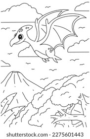 Children coloring book pterodactyl page