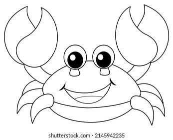 Children coloring book. Sea dweller, funny crab. An isolated animal on a white background.