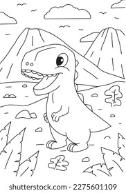 Children coloring book T-rex dinosaur page