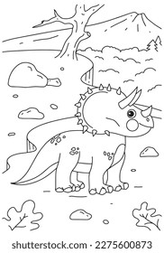 Children coloring book Triceratop dinosaur page