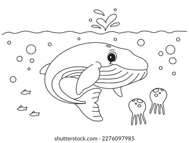 Children coloring book whale page