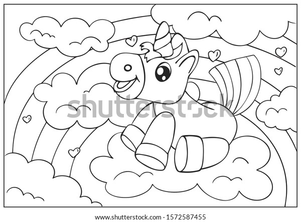 Children Coloring Page Cute Unicorn Near Stock Image Download Now