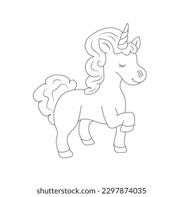 Children Coloring page design with cute unicorn Premium Vector