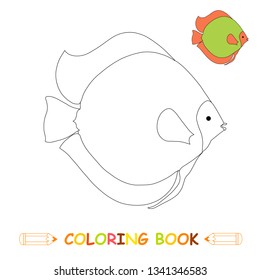 Children coloring page vector illustration, cute fish in monochrome and colour version for kids coloring book