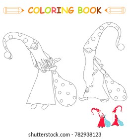 Children coloring page vector illustration, cartoons fairy gnomes in monochrome and colour version for kids coloring book
