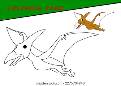for children. Coloring Pterodactyl Sketch on white background. Vector illustration.