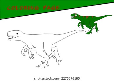 for children. Coloring Sketch of the Velociraptor Dinosaur on a white background. Vector illustration.