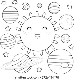 Children Coloring Solar System Sun Around Stock Vector (royalty Free 