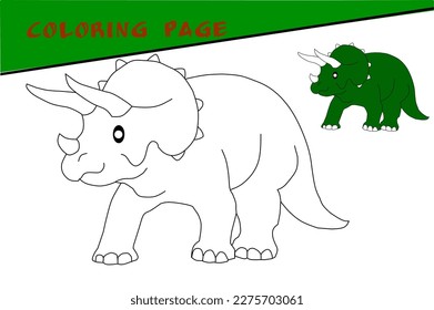 for children. Coloring the Triceratops Sketch on a white background. Vector illustration.