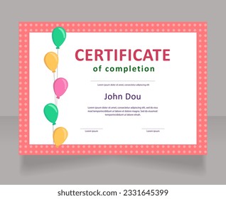 Children competition winner certificate design template. Vector diploma with customized copyspace and borders. Printable document for awards and recognition. Calibri, Myriad Pro fonts used