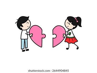 Children completing a heart puzzle together in a playful and joyful manner