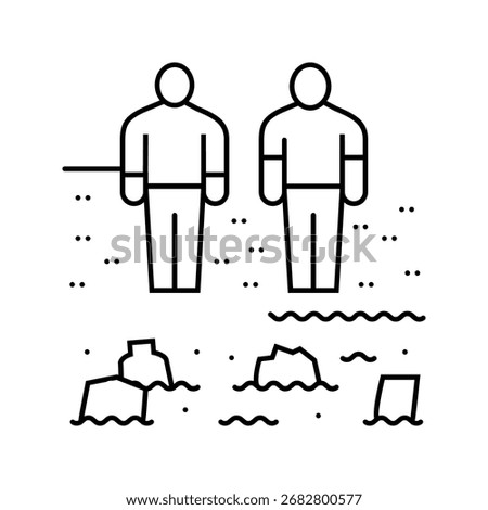 children contaminated pond line icon vector. children contaminated pond sign. isolated contour symbol black illustration