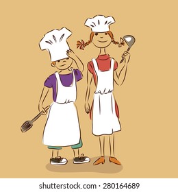 children cook vector illustration