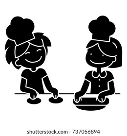 children cooking icon, vector illustration, black sign on isolated background