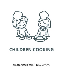 Children cooking line icon, vector. Children cooking outline sign, concept symbol, flat illustration