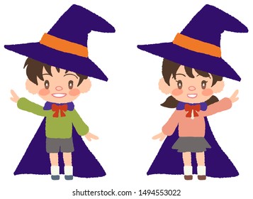 Children cosplaying as a wizard at Halloween