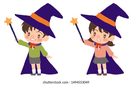 Children cosplaying as a wizard at Halloween