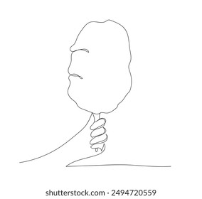 Children with cotton candy concept. Kid with dessert and delicacy. Child with pink sweet and confectionery. Present and gift. Linear flat vector illustration isolated on white background