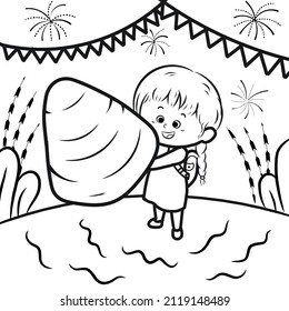 Children with Cotton Candy in Festival Party Firework Coloring page 