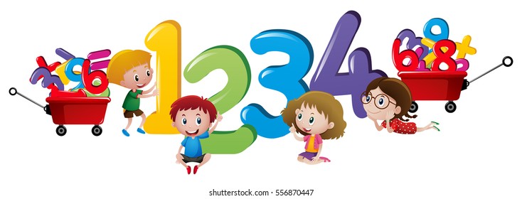 Children counting numbers one to four illustration