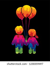 Children,, couple, with balloons graphic vector.